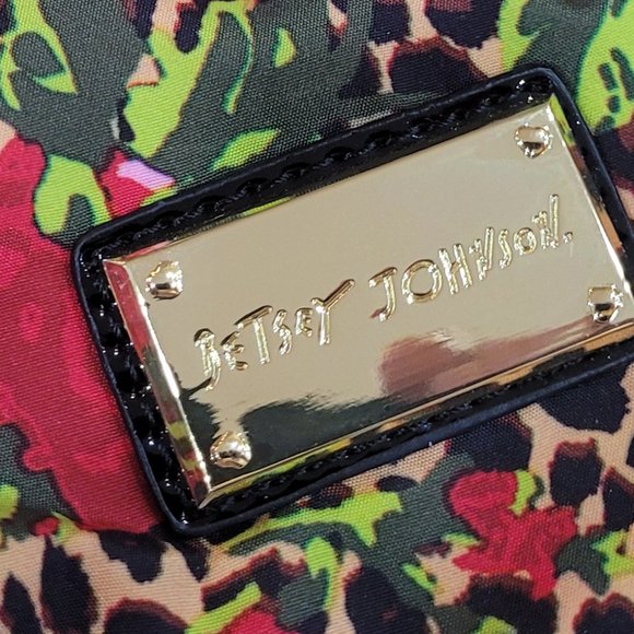 Betsey Johnson Round Floral & Animal Print Crossbody Bag Black, Red, Gold EUC - Picture 2 of 11